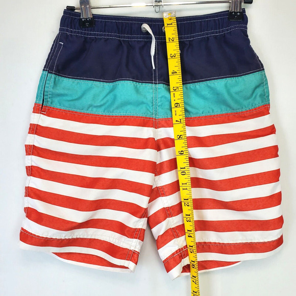 Hanna Anderson Swim Trunks Red White Striped Blue Boys US 6-7 Mesh Drawstring - Picture 4 of 9